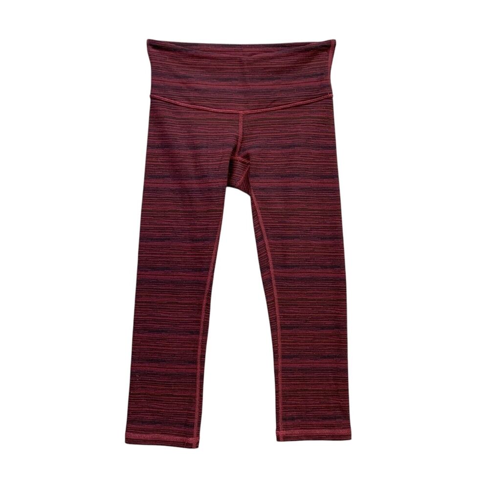 Lululemon Leggings Womens 2 Deep Pink Navy Wunder Under Cropped Pull On Stretch